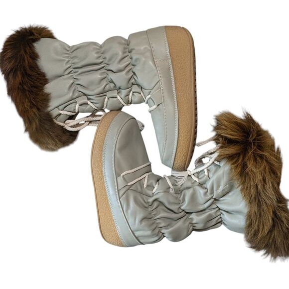 Diadora leather fur lined accented snow boots moon lace up platform taupe 40/41 - Picture 4 of 12